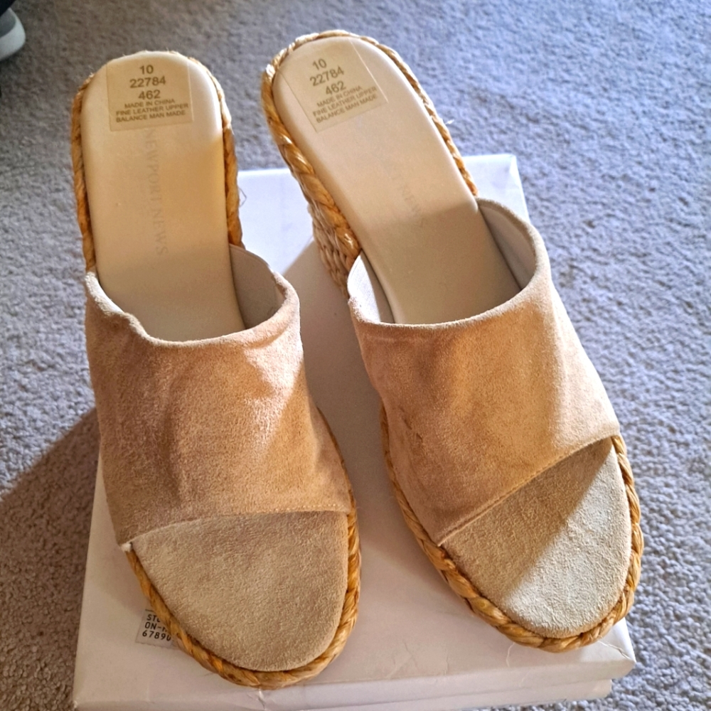 Stone nubuck raffia slides